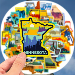 50pcs USA Map Stickers Waterproof for Laptop Water Bottle Phone Skateboard