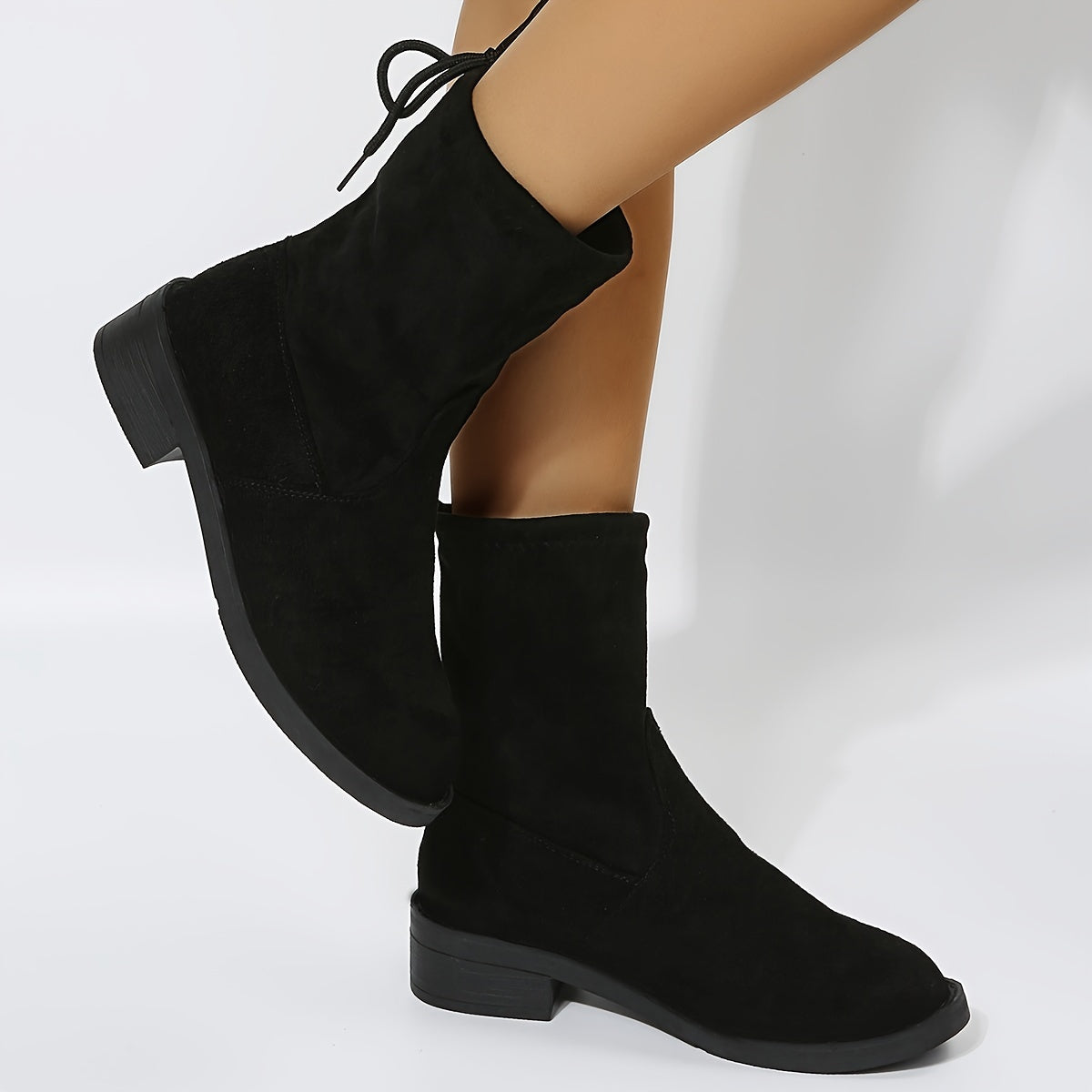 Women's Low Block Heel Ankle Boots Lace-Up Slip-On Round Toe Short Boots