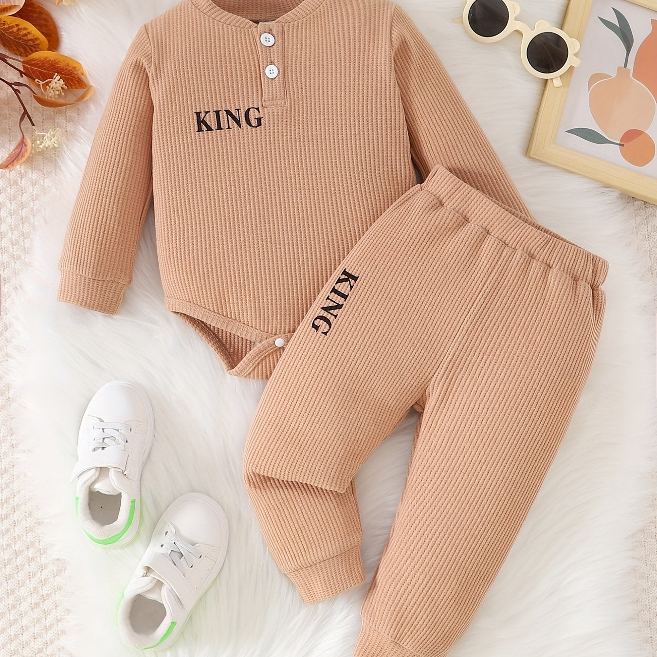 Baby Boys KING Long Sleeve Romper Top Pants Set