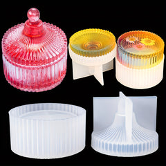 Candle Jar Silicone Mould Round Stripe Storage Box Crystal Resin Jewelry Box
