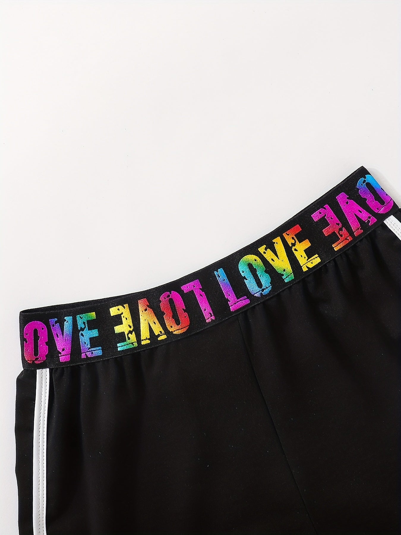 Kid Girls 2pcs Yoga Shorts Set Dry Fit Rainbow Letter Waistband Sportwear Shorts