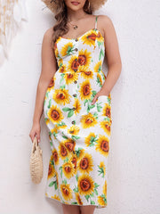 Sunflower Print V Neck Cami Dress