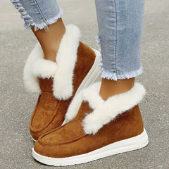 Women's Plush Winter Snow Boots Slip on Flat Shoes