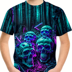 Halloween Skull 3D Print Boys T shirt Lightweight Short Sleeve Top