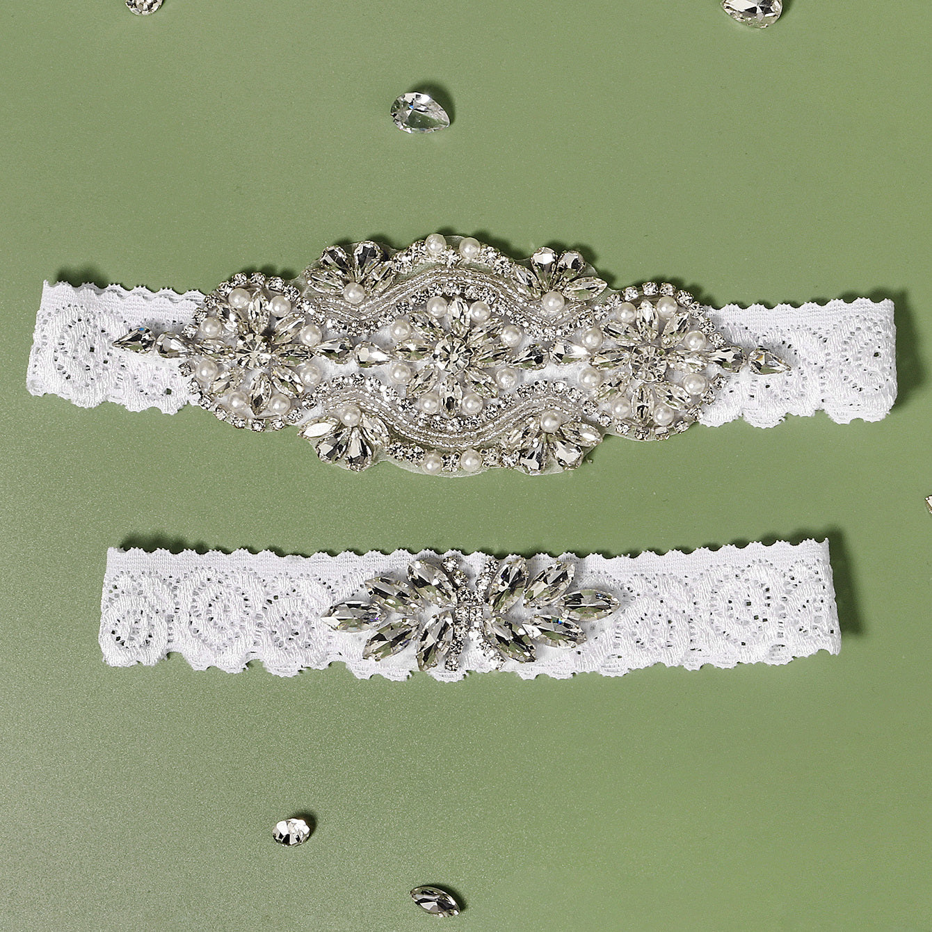 Faux Pearl & Rhinestone Garter Set Bridal Lingerie Sexy Sequin Belt Toss Gift