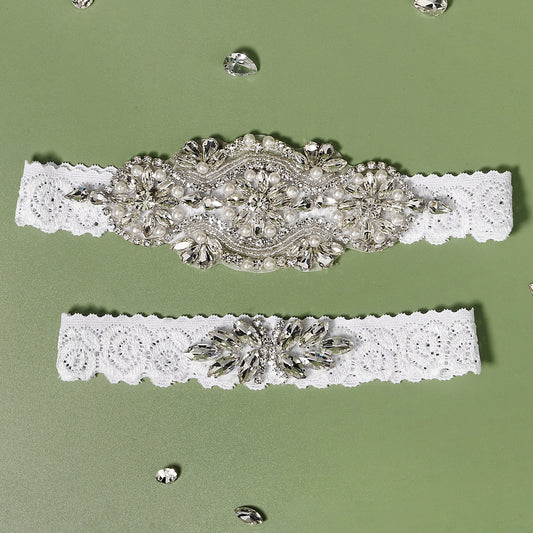 Faux Pearl & Rhinestone Garter Set Bridal Lingerie Sexy Sequin Belt Toss Gift