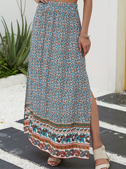 Floral Print High Waist Split Skirt Boho Style