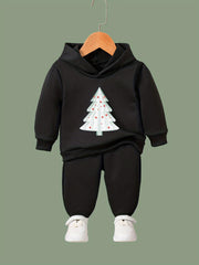 Christmas Tree Print Hoodies Pants Set for Spring Fall Sports