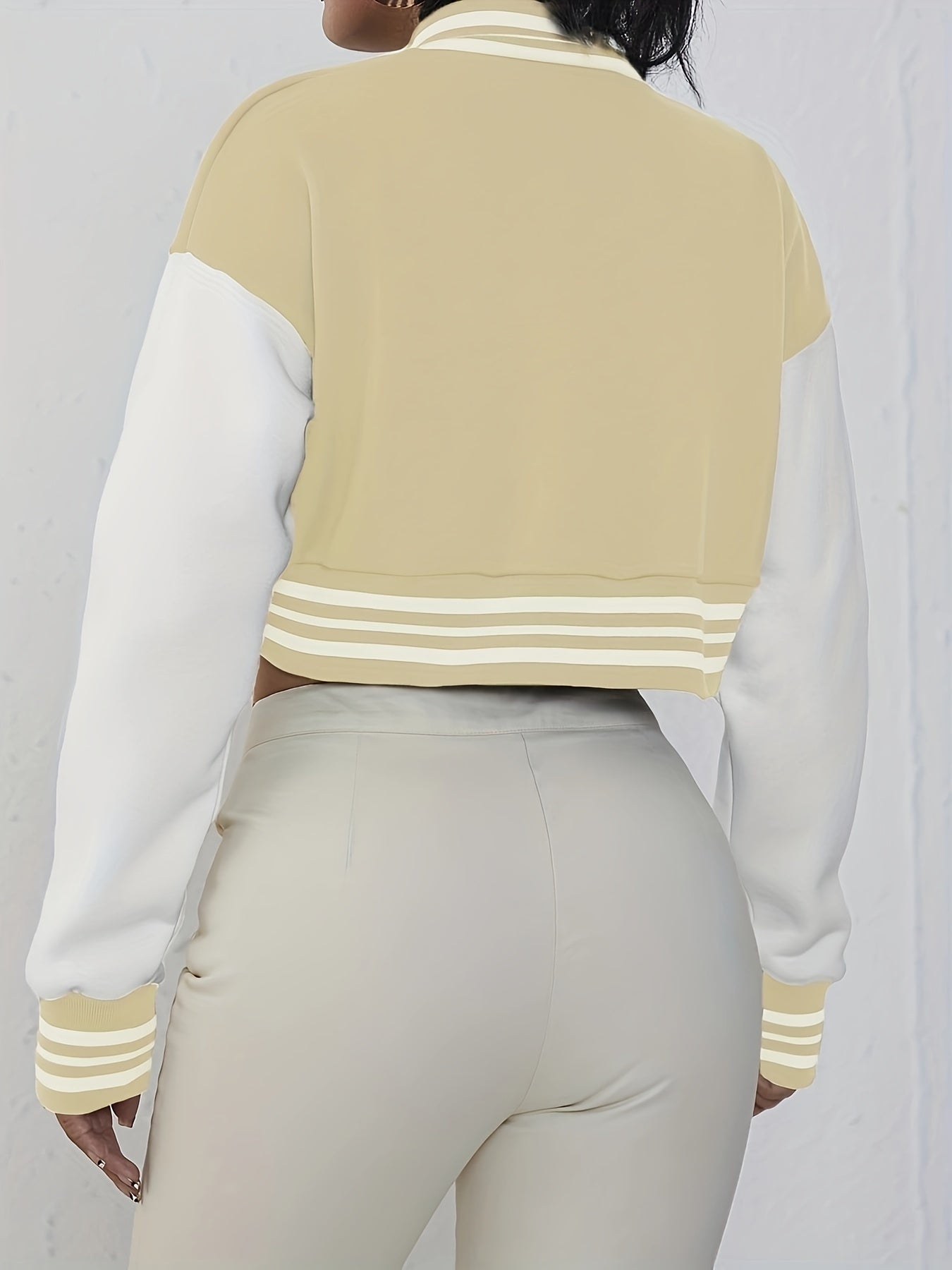 Preppy Cropped Baseball Neck Jacket Women's Clothing