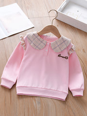 Embroidered Plaid Collar Crew Neck Sweatshirt for Girls