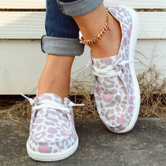 Leopard Print Canvas Shoes Low Top Lace Up Casual Shoes