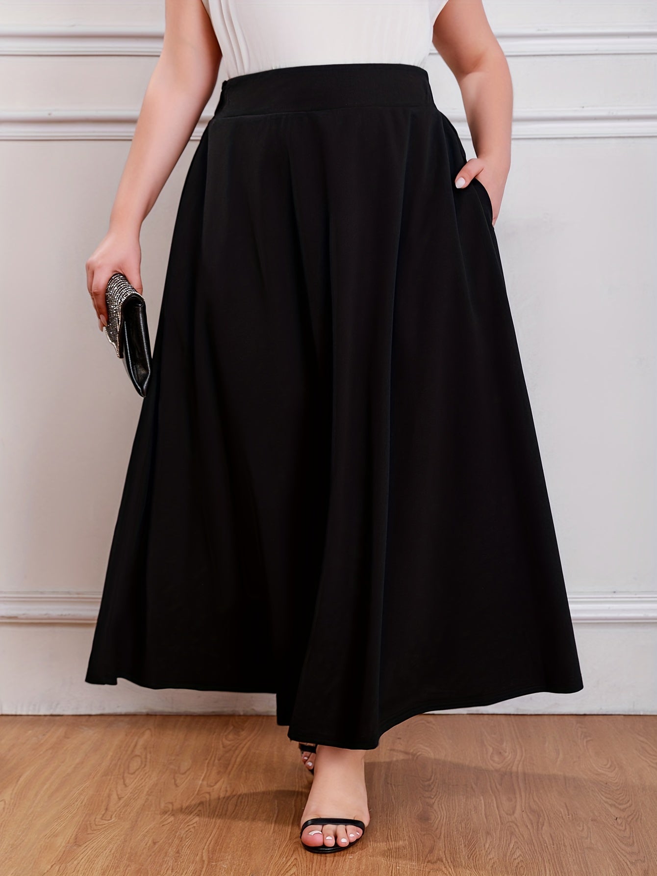 Solid High Rise Maxi Skirt with Pockets