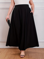 Solid High Rise Maxi Skirt with Pockets
