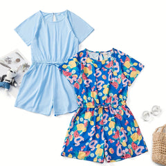 Girls Short Sleeve Fruit Graphic Rompers Jumpsuits Set
