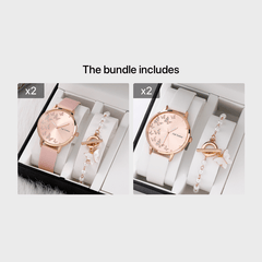 Girls Quartz Watch & Butterfly Pendant Bracelet Gift Set