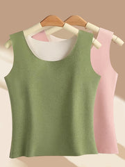 2pcs Seamless Thermal Underwear Soft Crew Neck Sleeveless Top Women's Lingerie