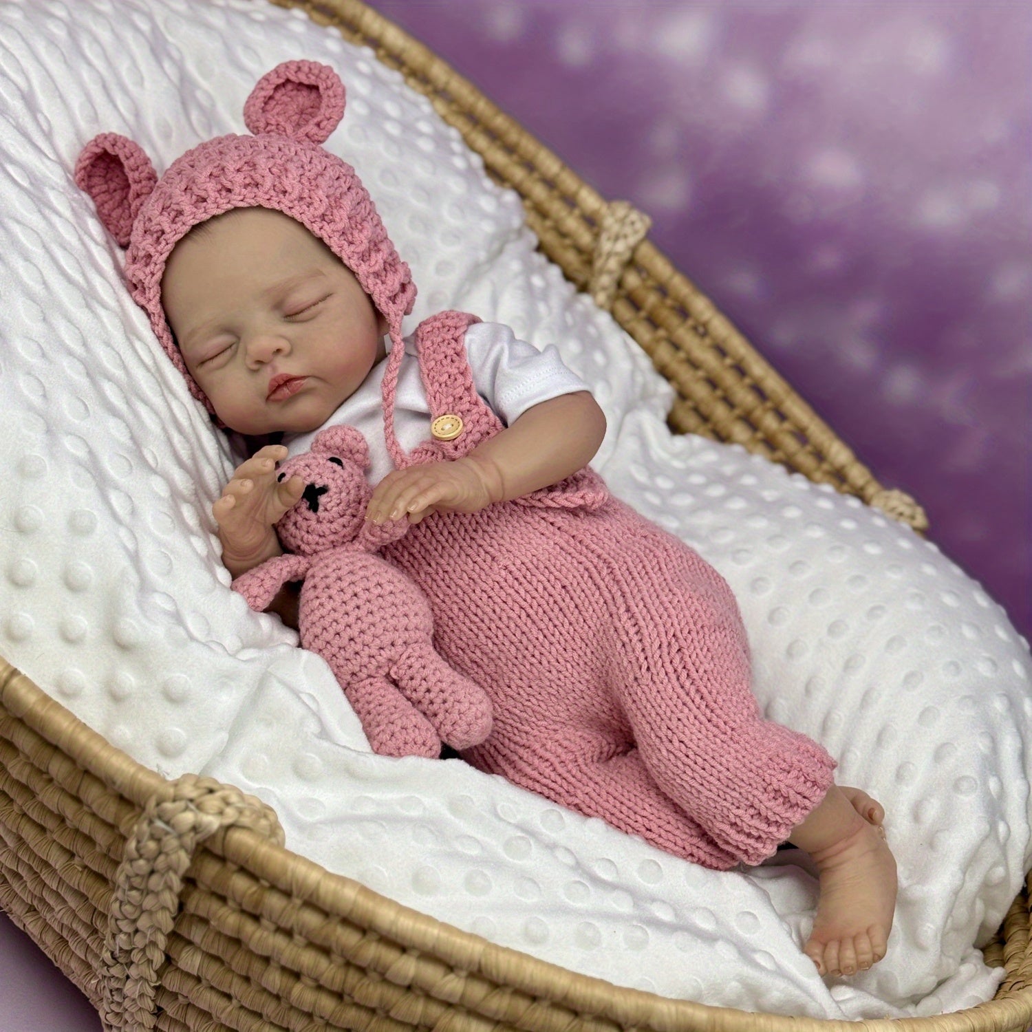 19inch Reborn Baby Doll Girl Vinyl Limbs Body Asleep Doll Pink Set Gift