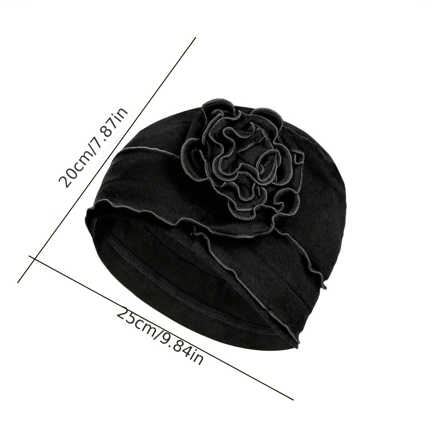 Ruffles Plate Flower Turban Cap Head Wrap Solid Elastic Beanies
