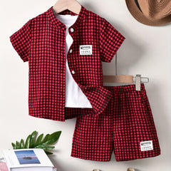 Boys Teen Plaid Shirt & Shorts Set for Summer