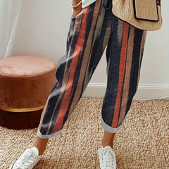 Patchwork Print Pants Dual Pockets Drawstring Casual Pants