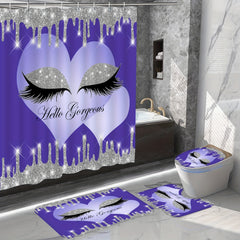 Sparkling Eyelash Shower Curtain Set with Non Slip Bath Mat