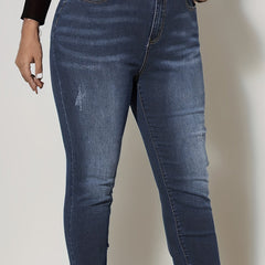 High Stretch Skinny Jeans, Washed Ripped Button Fly
