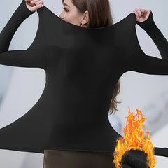 Stretchy Fleece Liner Thermal T Shirt Slimming Round Neck Long Sleeves Yoga Top