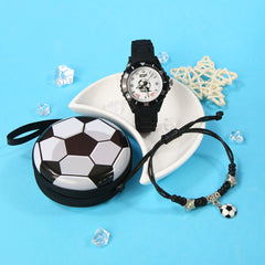 3pcs Boys' Football Themed Watch Set + Bracelet & Wallet