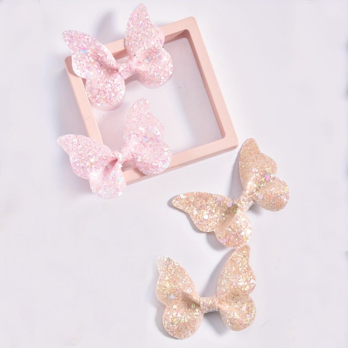 4pcs Girls Butterfly Hair Clip Set Glitter Sequin Side Clip Headwear Gift