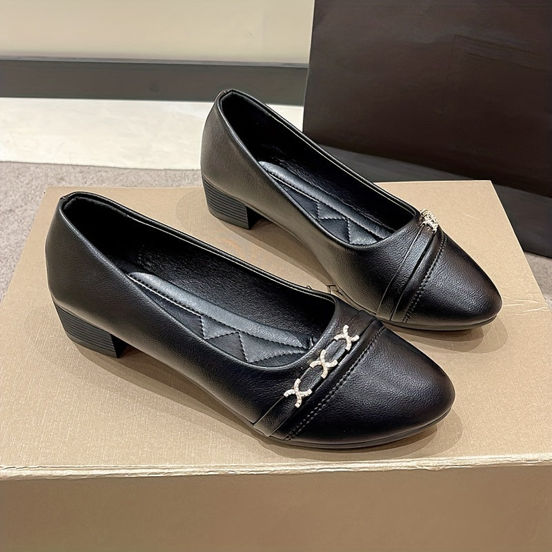 Women's Soft Sole Almond Toe Slip On Low Heel Comfy Shoes