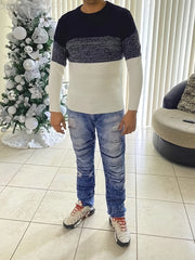 Men's Knitted Cable Sweater Warm Crew Neck Pullover for Fall Winter