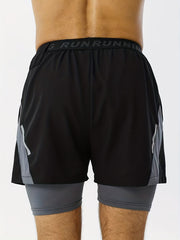 Men's 2-Layer Gym Running Shorts w/ Pockets Breathable Quick Dry