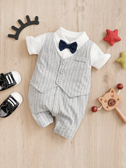 Baby Boys Bowtie Lapel Collar Creeper Romper Gentleman Jumpsuit
