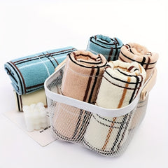 Plaid Pattern Hand Towel Cotton Soft Absorbent Towel Bathroom Gym 13.78x29.53in