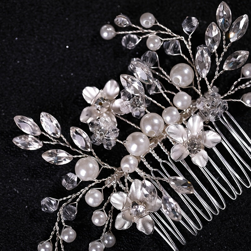 Rhinestone Faux Pearl Flower Hair Comb Pin Bridal Wedding Party Decor