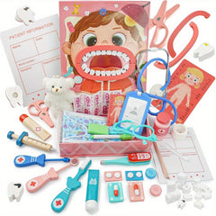 Kids Wooden Doctor Set 62pcs Dental Play Set with Stethoscope