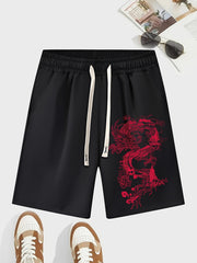 Men's Dragon Graphic Drawstring Waist Shorts Chinese Year
