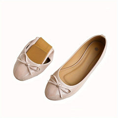 Women's Bow Ballet Flats Almond Toe Slip On Patent Leather Shoes