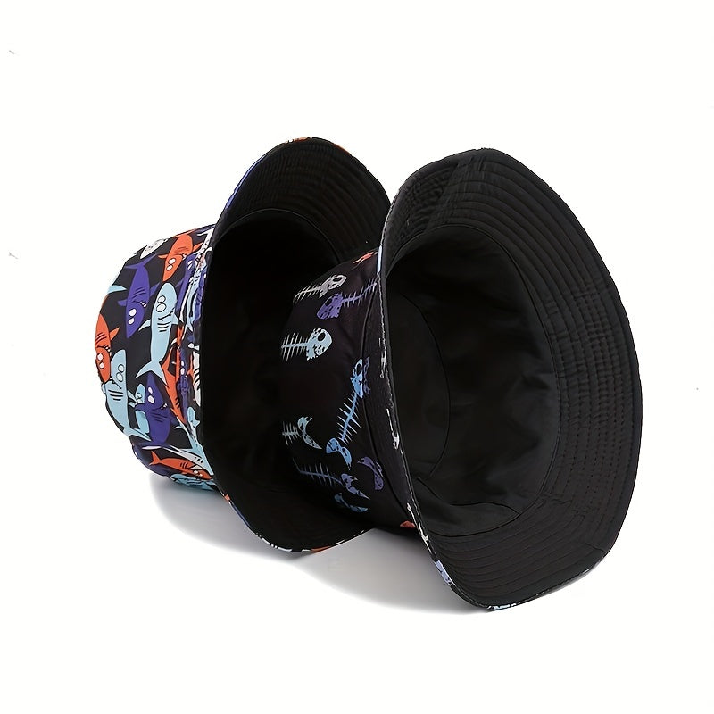 Fishbone Shark Reversible Bucket Hat