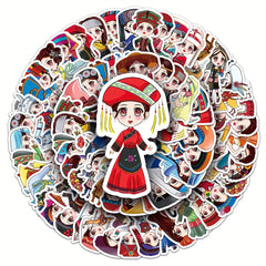 56pcs Ethnic Cartoon Luggage Stickers Waterproof Decoration