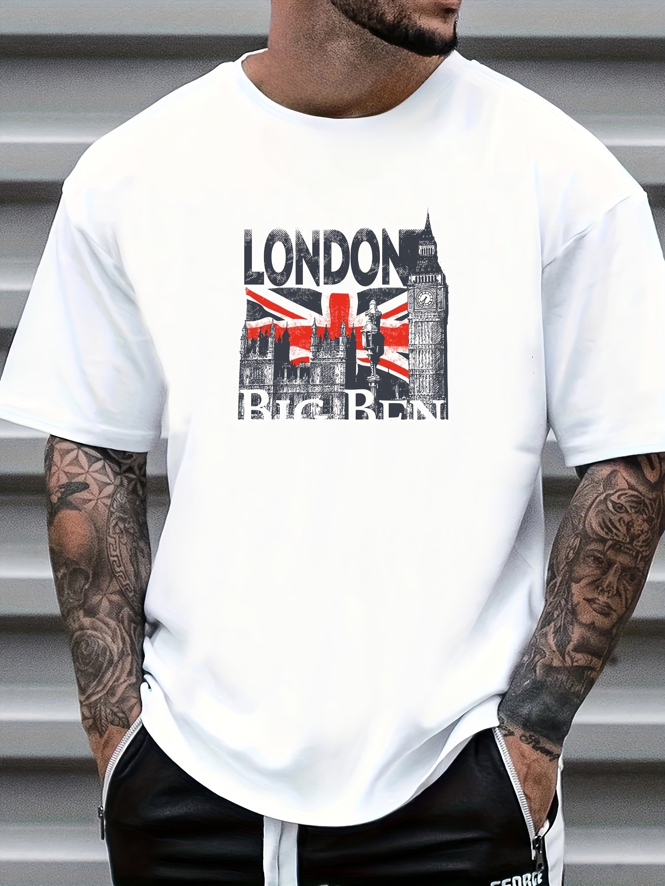 YORK LONDON Men's Graphic Crew Neck Loose T shirt