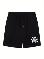 Star & Letter Print Men's Shorts Casual Breathable Drawstring Shorts