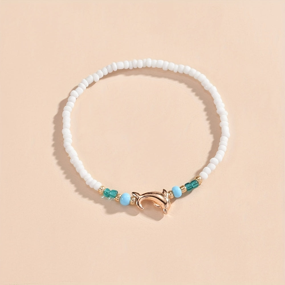 Dolphin Beads Beaded Anklet Rice Beads Boho Ocean Style Ankle Bracelet