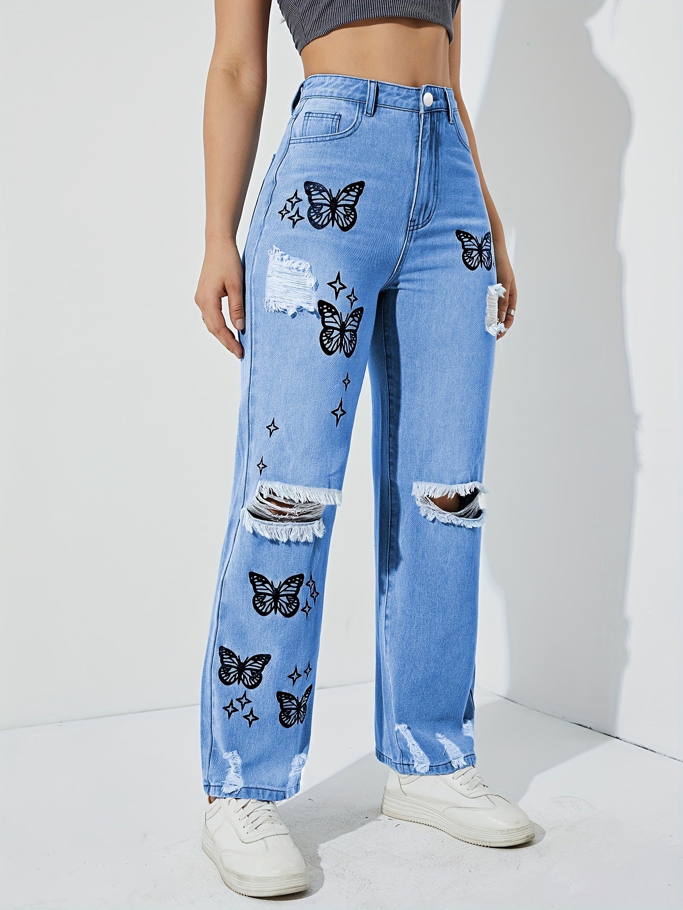 Bleach Wash Butterfly Jeans