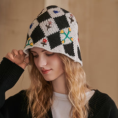 Embroidered Floral Bucket Hat for Women Warm Autumn Winter