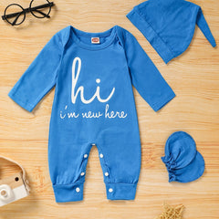 Newborn Infant Letter Romper Set Long Sleeve Jumpsuit & Hat & Gloves