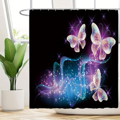 Luminous Butterflies Shower Curtain Set Bathroom Decor