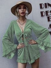 Ruffle Trim Romper with Flared Sleeves