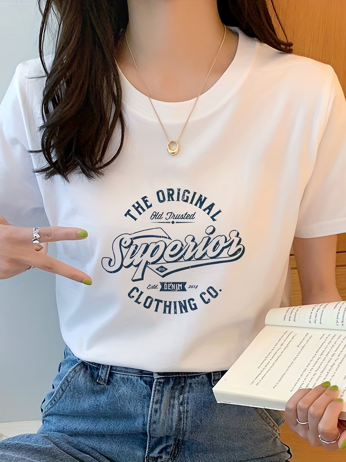 Women's Letter Print Crew Neck Sports Tee