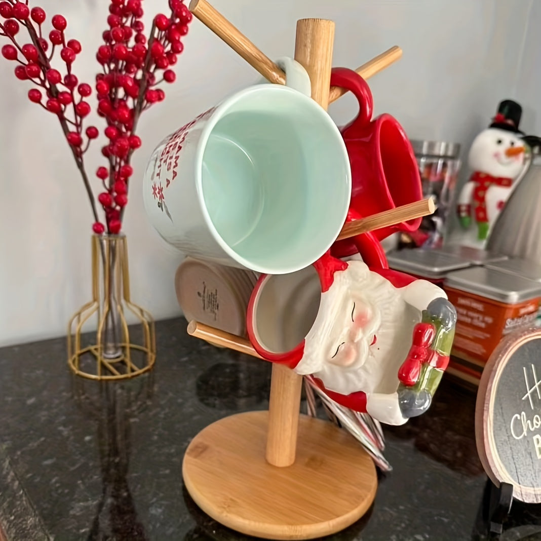 Bamboo Cup Storage Rack for Home Kitchen and Coffee Bar Decor
